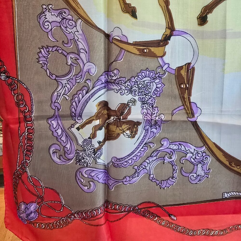 Vintage Silk Scarf with Equestrian Theme - Picture 3 of 8